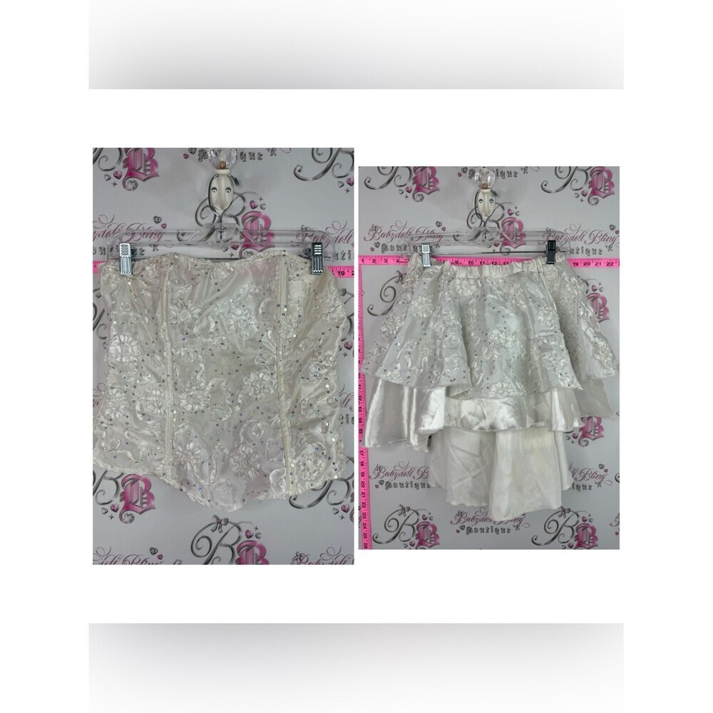 Costume 2 piece set Ivory Embellished Lace Bustier Top and Tiered Skirt Set